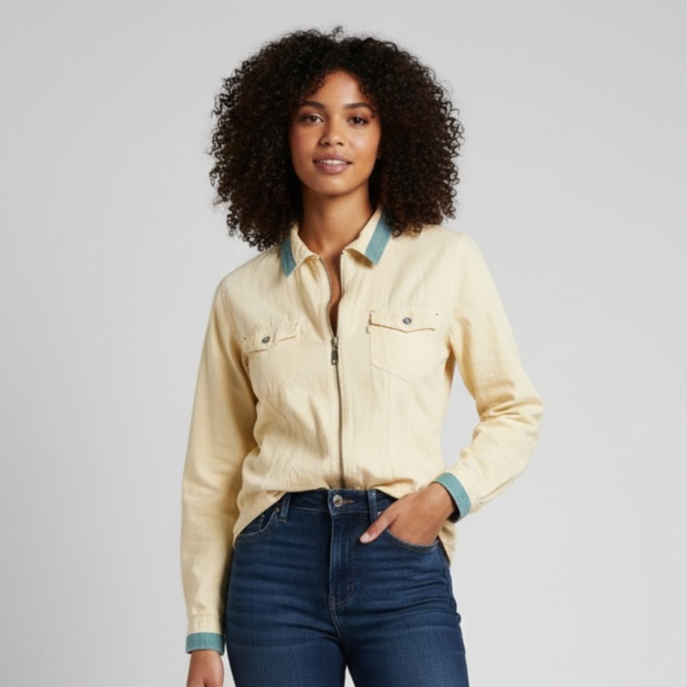 Levi's Cream Utility Jacket with Teal Trim